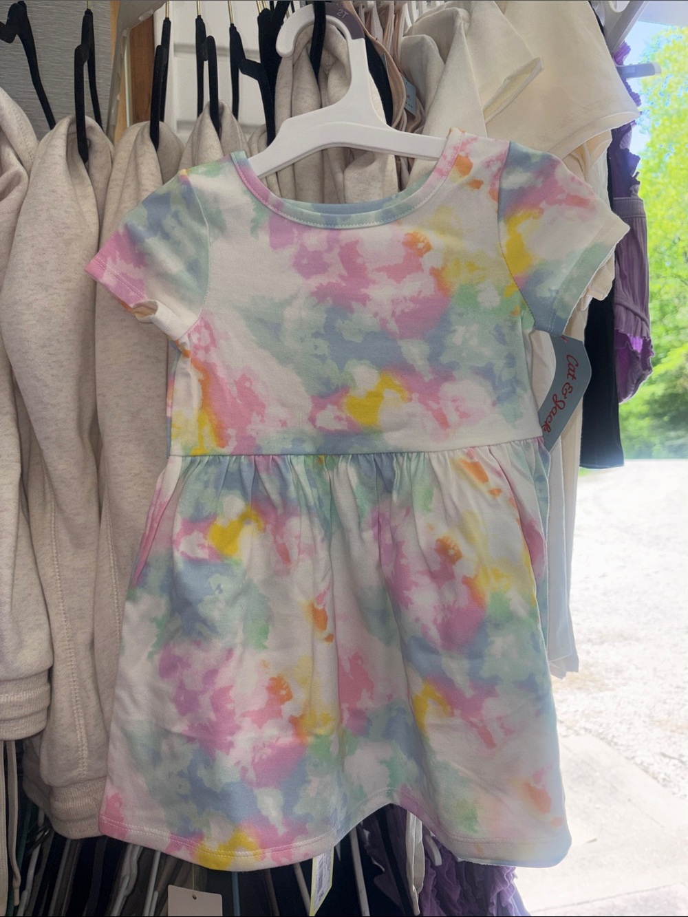 Cat & Jack Pastel Tie-Dye Short Sleeve Dress - Pink, Blue, Yellow, Green
